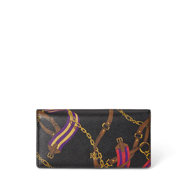 Ralph Lauren Print Crosshatch Leather Slim Wallet