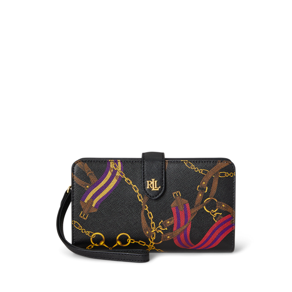 Ralph Lauren Print Crosshatch Leather Tech Wristlet