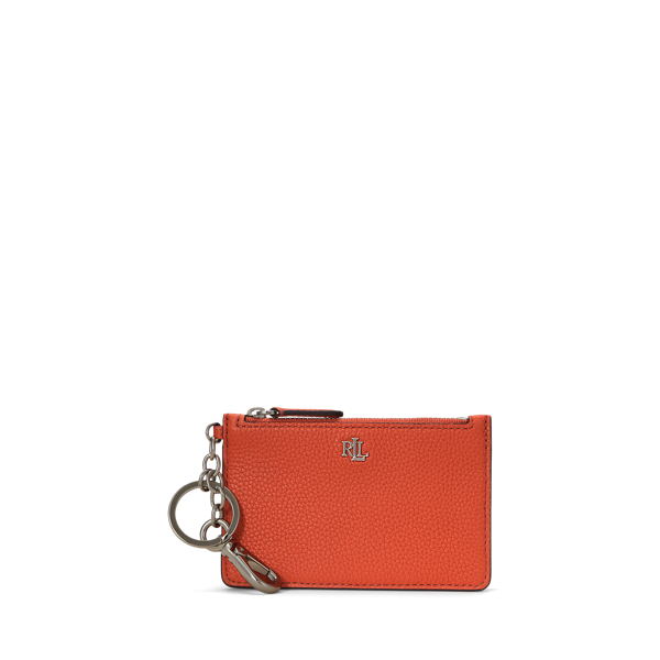 Shop Laurèn Pebbled Leather Zip Card Case In Orange