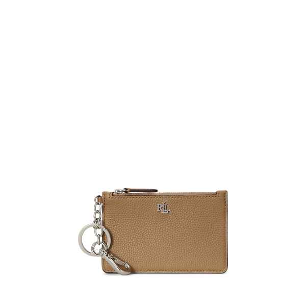 Laurèn Pebbled Leather Zip Card Case In Brown
