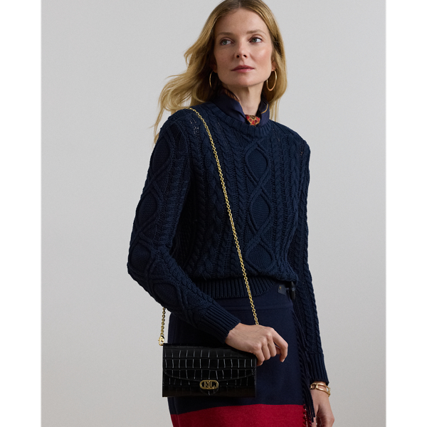 Ralph Lauren Croc-embossed Medium Adair Crossbody In Black