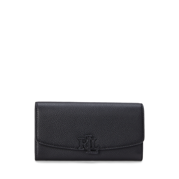 Ralph Lauren Pebbled Large Cameryn Flap Wallet In Black