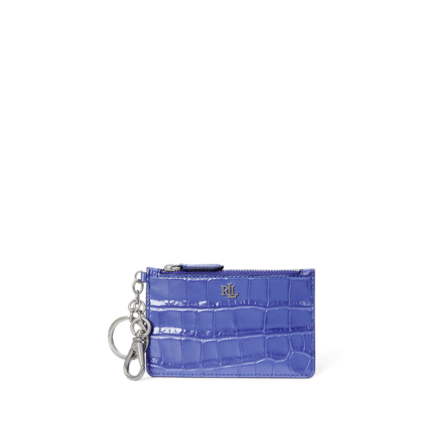 Ralph Lauren Croc-embossed Leather Zip Card Case In Blue Lapis