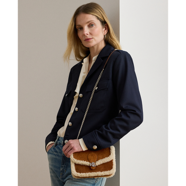 Ralph Lauren Shearling-trim Bradley Crossbody Wallet In Brown