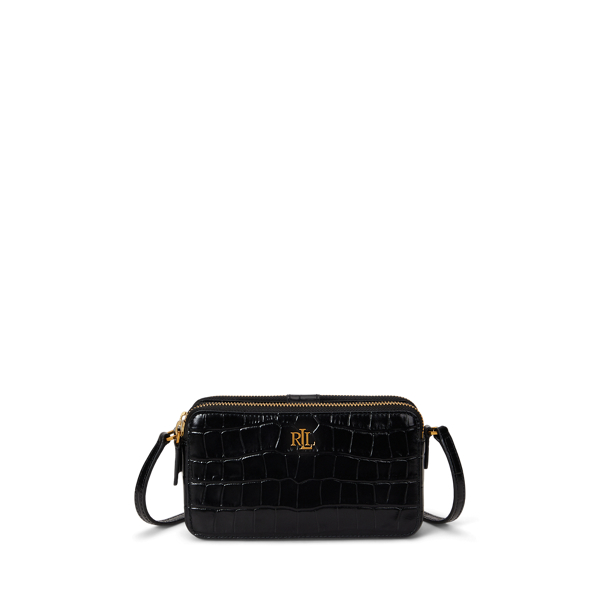 Ralph Lauren Embossed Medium Witley Crossbody Wallet In Black