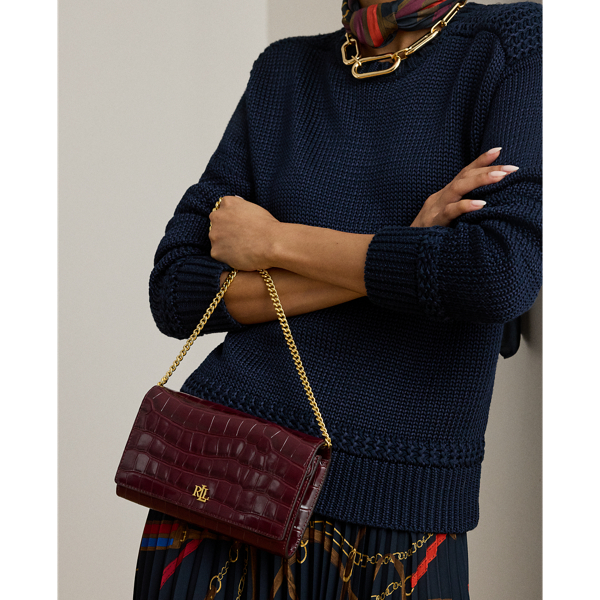 Ralph Lauren Croc-embossed Medium Adair Ii Crossbody In Burgundy