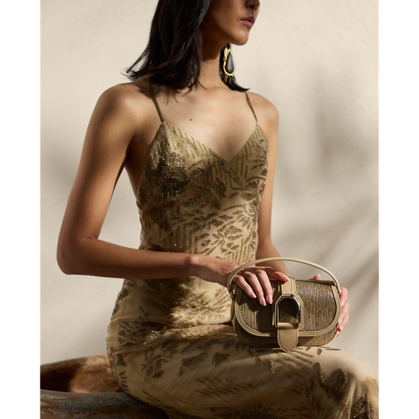 Polo Ralph Lauren Welington Beaded Satin Mini Chain Bag In Icon Tan