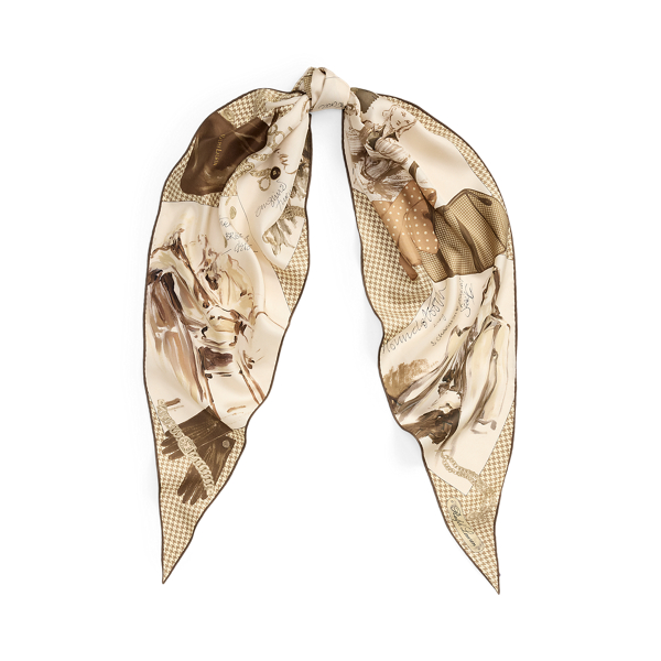 Ralph Lauren Diary-print Silk Twill Diamond Scarf In Gold