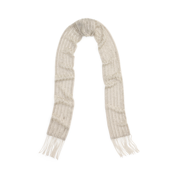 Ralph Lauren Beaded Fringe-trim Georgette Scarf In Silver
