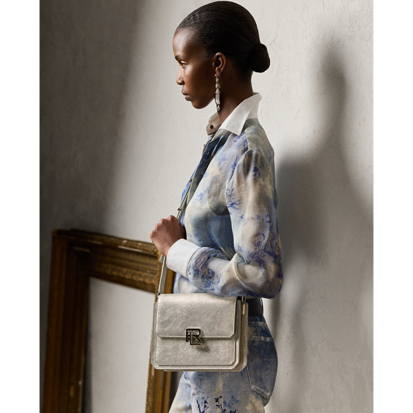 Polo Ralph Lauren Rl 888 Metallic Leather Crossbody Bag In Platinum