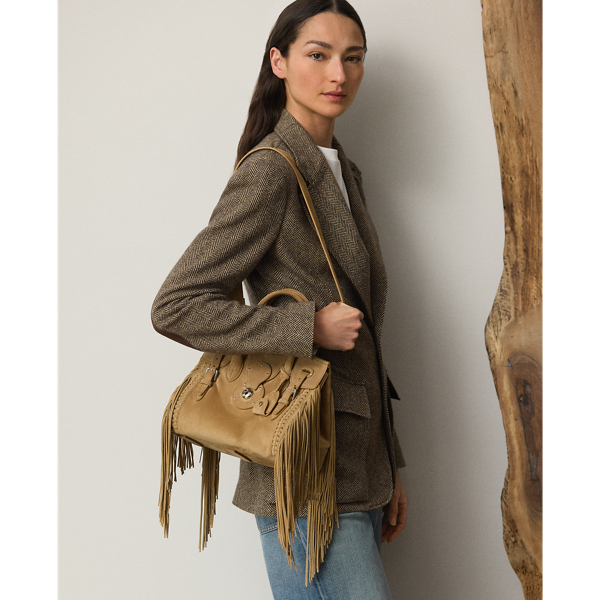 Ralph Lauren Soft Ricky 27 Fringe-trim Calf-suede Bag In Brown