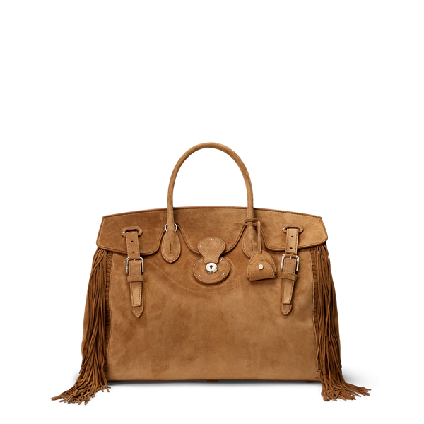 Ralph Lauren Soft Ricky 40 Fringe-trim Calf-suede Bag In Brown