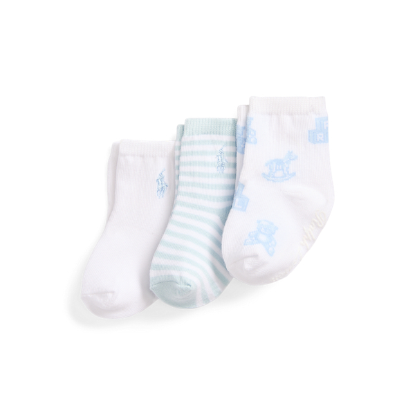 Polo Ralph Lauren Striped Ankle Sock 3-pack In Soft Blue