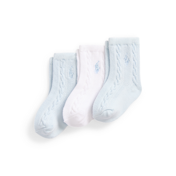 Polo Ralph Lauren Cable-knit Ankle Sock 3-pack In Soft Blue