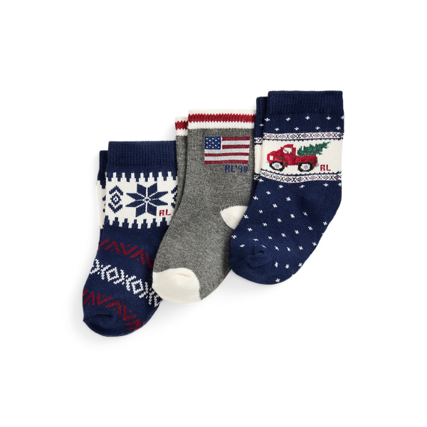 Ralph Lauren Flag Crew Sock 3-pack In Blue