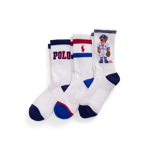 Polo Ralph Lauren Polo Bear Baseball-logo Crew Sock 3-pack In Multi
