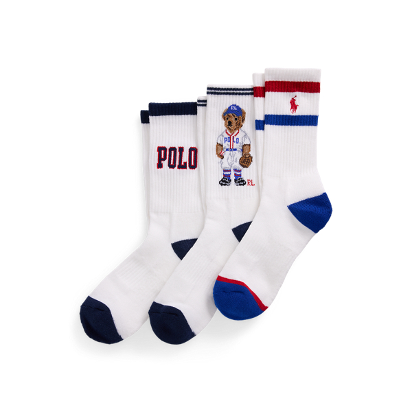 Polo Ralph Lauren Polo Bear Baseball-logo Crew Sock 3-pack In Multi