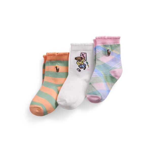 Polo Ralph Lauren Polo Bear Crew Sock 3-pack In White/orange/green/pink