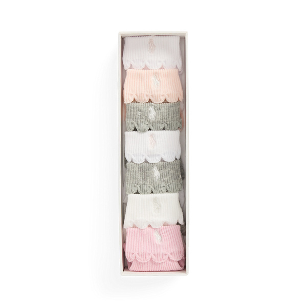 Polo Ralph Lauren Scalloped-trim Ankle Sock 7-pack In Soft Pink