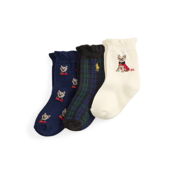 Ralph Lauren Babies' Dog Crew Sock 3-pack In F26 Ivory/black/navy In Multi