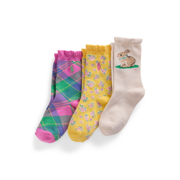 Polo Ralph Lauren Bunny Crew Sock 3-pack In Ivory/yellow/pink