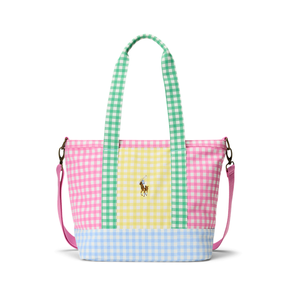 Polo Ralph Lauren Kids' Gingham Big Pony Cotton Canvas Tote In Multi