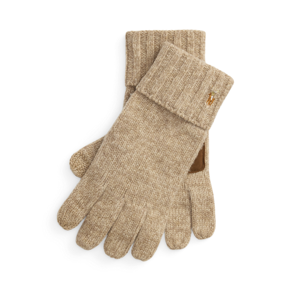Leather-Trim Wool Touchscreen Gloves