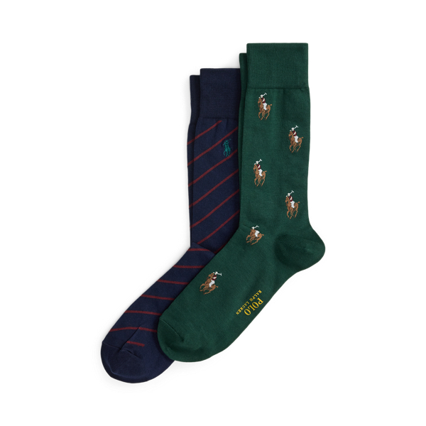 Ralph Lauren Signature Pony & Striped Sock 2-pack In Multi