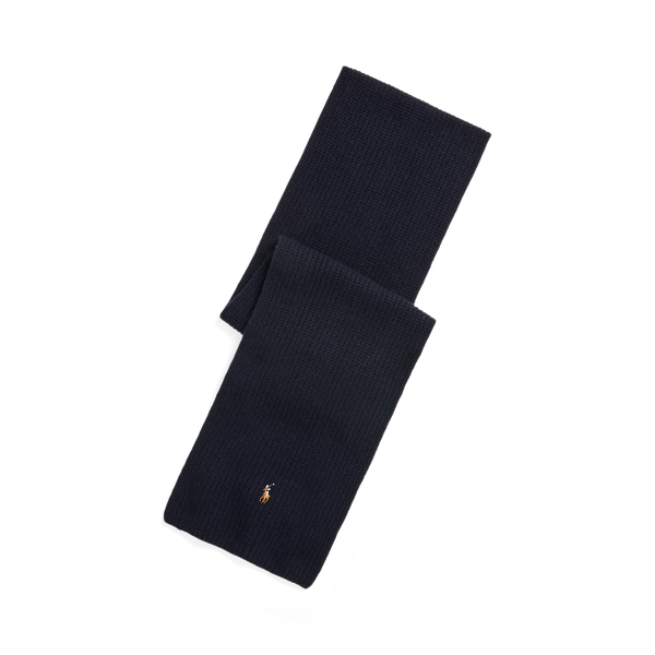 Polo Ralph Lauren Rib-knit Wool-blend Scarf In Hunter Navy