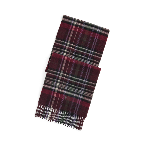 Ralph Lauren Plaid Fringe Wool Scarf In Multi