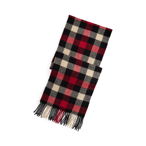 Ralph Lauren Plaid Fringe Wool Scarf In Multi