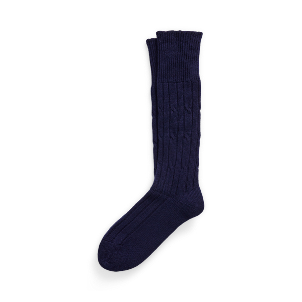 Polo Ralph Lauren Hand-cranked Cable-knit Cashmere Socks In Navy