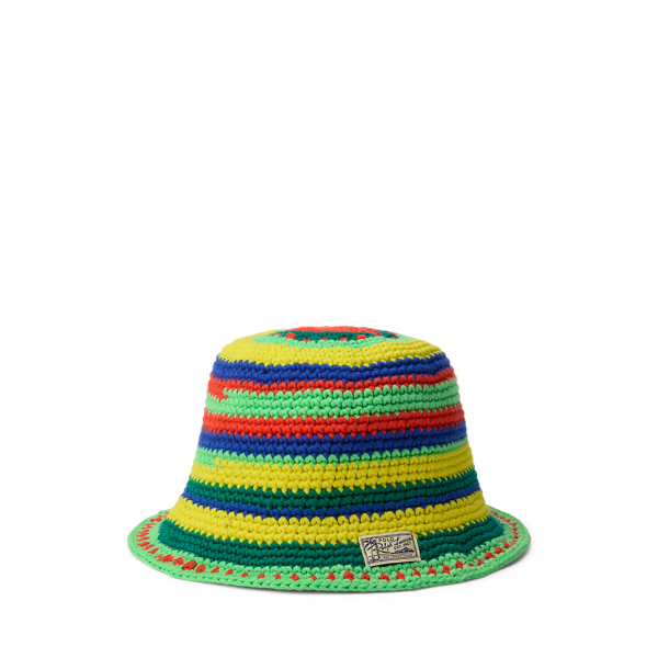 Polo Ralph Lauren Striped Crocheted Bucket Hat In Orange Multi