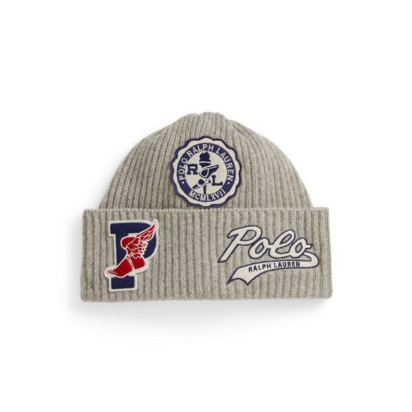 Ralph Lauren Logo-patch Wool-blend Watch Cap In Gray