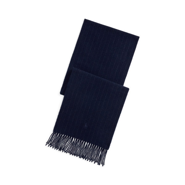 Ralph Lauren Chalk-stripe Cashmere-wool Scarf In Blue