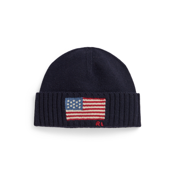 Ralph Lauren Flag-intarsia Wool-blend Beanie In Blue