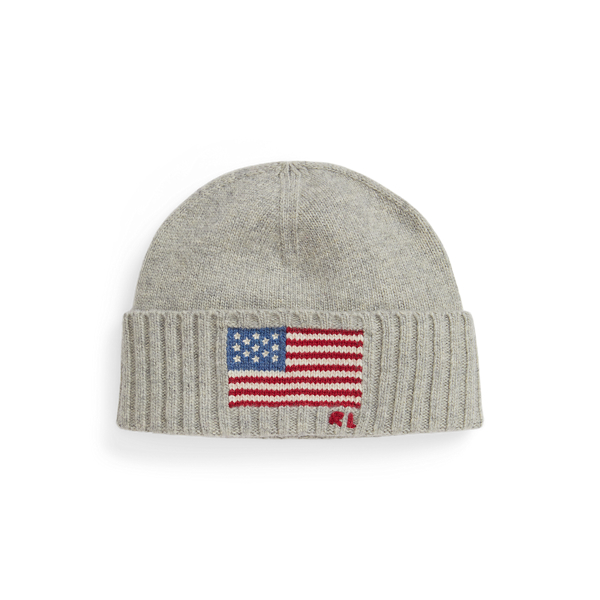 Ralph Lauren Flag-intarsia Wool-blend Beanie In Gray