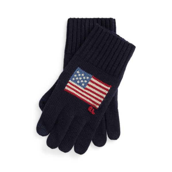 Ralph Lauren Flag-intarsia Wool-blend Touch Gloves In Blue