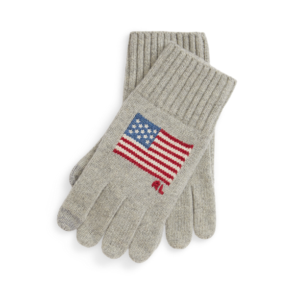 Ralph Lauren Flag-intarsia Wool-blend Touch Gloves In Gray