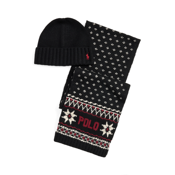 Ralph Lauren Snowflake Scarf & Beanie Gift Set In Gray