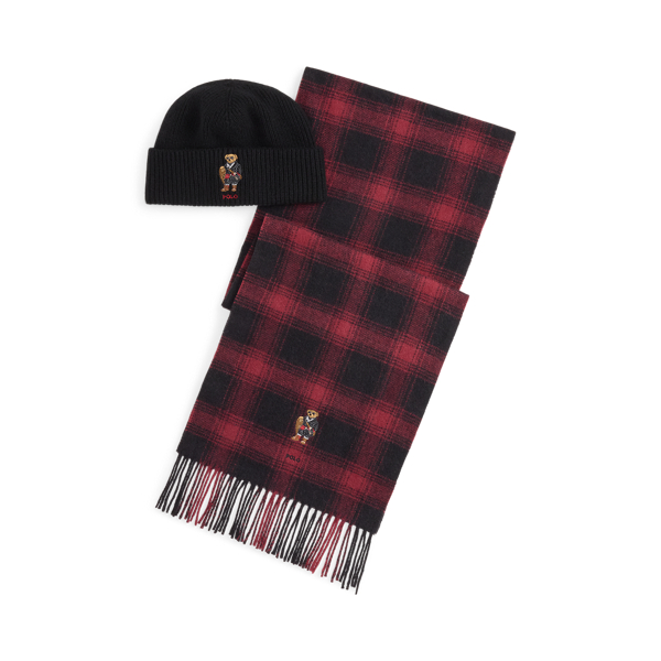 Ralph Lauren Polo Bear Wool Beanie & Scarf Gift Set In Burgundy