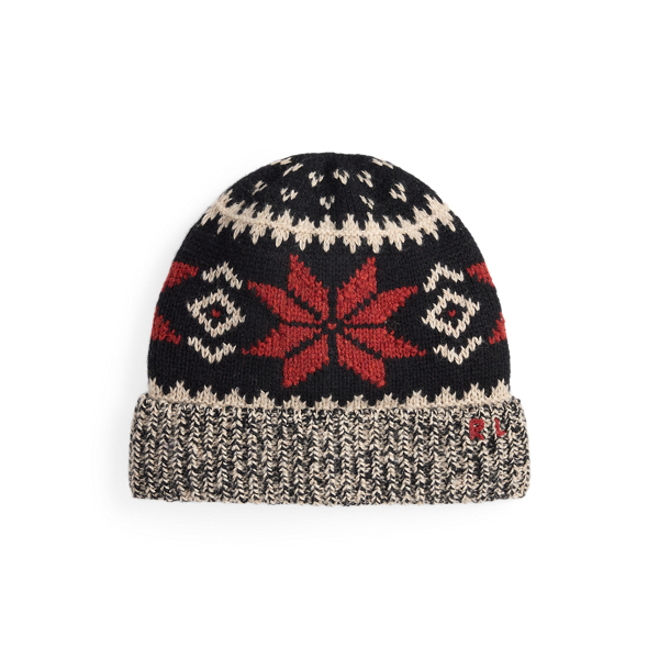 Ralph Lauren Snowflake Marled Wool-blend Beanie In Black