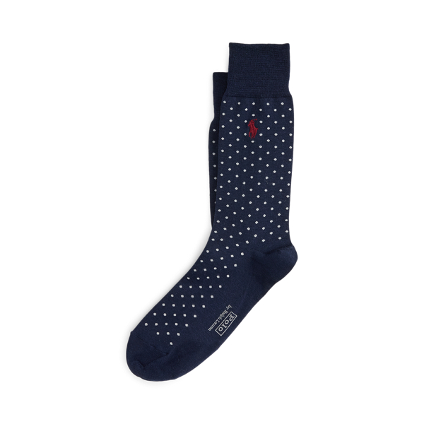 Ralph Lauren Polka-dot Wool-blend Dress Socks In Blue