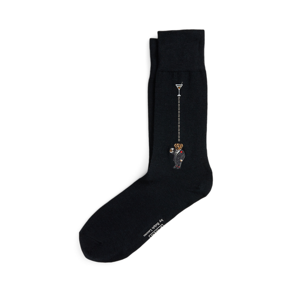 Ralph Lauren Polo Bear Wool-blend Dress Socks In Black
