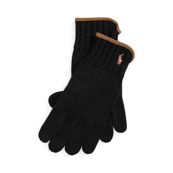 Ralph Lauren Suede-trim Wool Touch-screen Gloves In Black