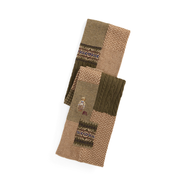 Ralph Lauren Polo Bear Patchwork Wool-blend Scarf In Multi