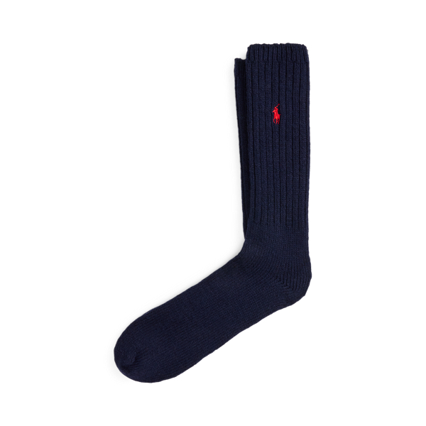Ralph Lauren Ribbed Wool-blend Boot Socks In Blue
