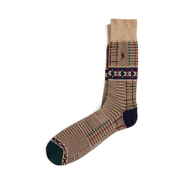 Ralph Lauren Patterned Cotton-blend Trouser Socks In Brown