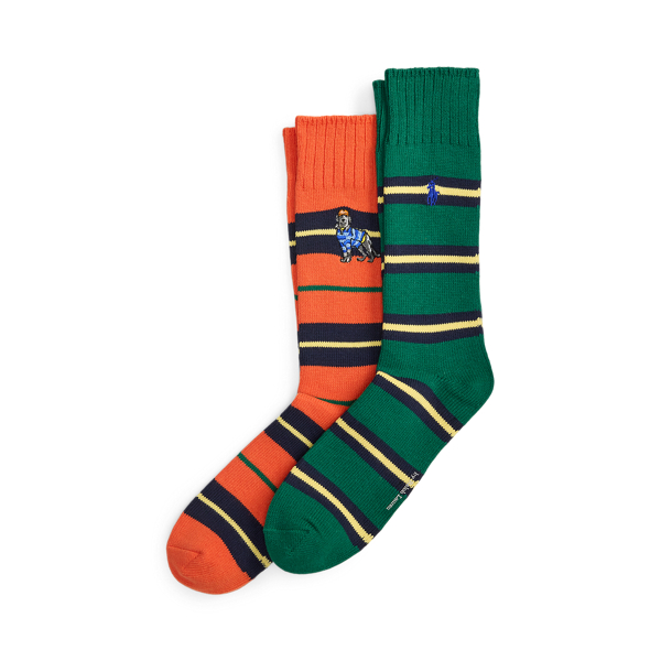 Ralph Lauren Dog & Striped Trouser Sock 2-pack In Multi