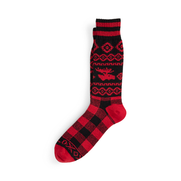 Ralph Lauren Fair Isle Wool-blend Boot Socks In Red